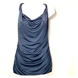 Akiko Sheen Steel-Gray Drape-Neck T-Back SEXY Top